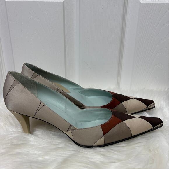 Emilio Pucci Women's Pointed Toe Pumps Size 40 / 9 NWOB Satin Colorblock Heels - Picture 2 of 9